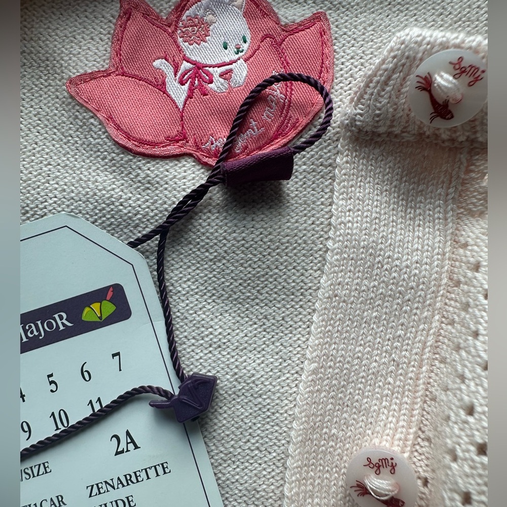 NWT Sergent Major French Boutique light pink knit pointelle Cardigan & T-shirt - Picture 8 of 13